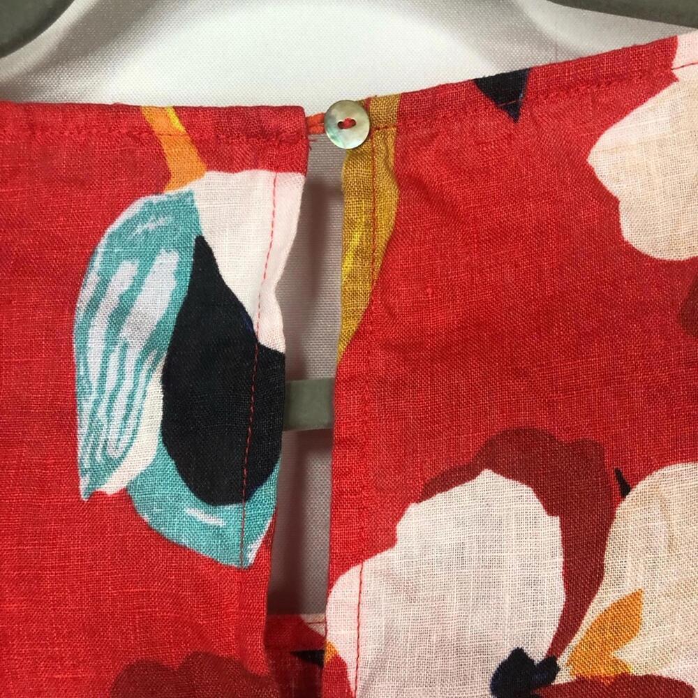 Sigrid Olsen Red Floral Mini Dress Linen Button Closure Pockets - Picture 4 of 8
